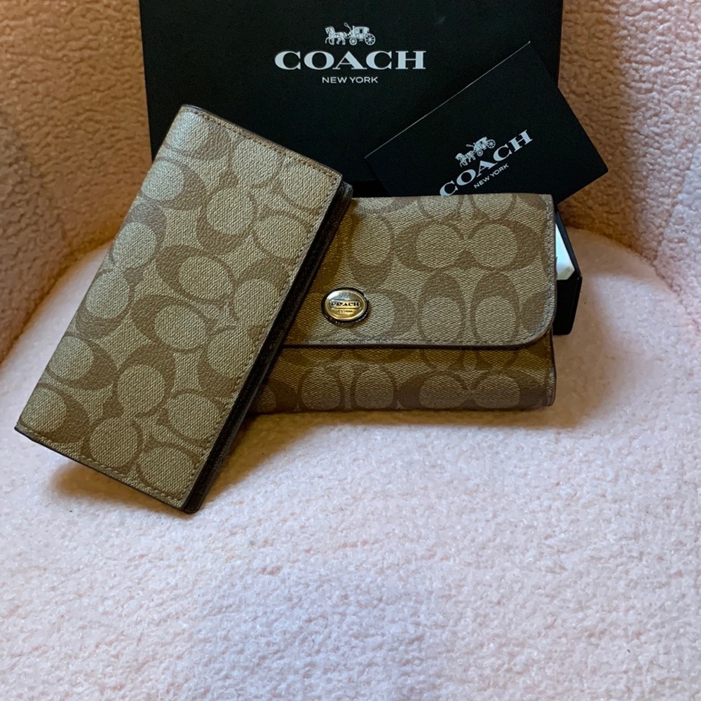 Coach Tan Signature Wallet With Check Book